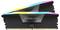 Zwei Corsair Vengeance DDR5-RAM-Module mit RGB-Beleuchtung, übereinander gestapelt mit bunten Lichteffekten an den Oberseiten.