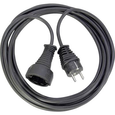 Schwarzes Stromkabel mit einem zweipoligen Stecker an einem Ende und einem Buchsenverbinder am anderen Ende, aufgerollt auf weißem Hintergrund.