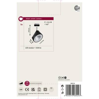Paulmann Arena Hochvolt-Schienensystem-Leuchte URail LED fest eingebaut 14 W LED Schwarz (matt), Chrom-7