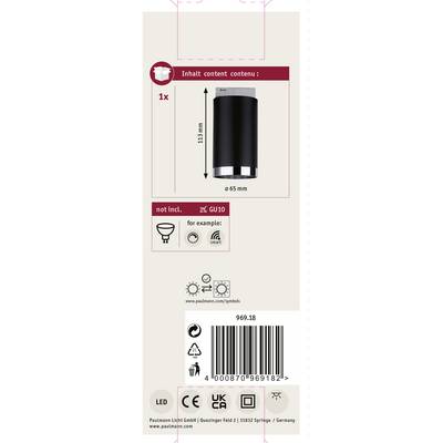 'Inhalt: 1x Lampe, nicht inkl. GU10. Beispiel: 65mm Durchmesser, 113mm Höhe. LED, CE-Kennzeichnung.'
