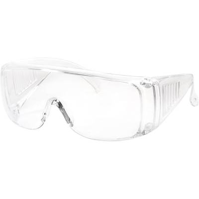 Durchsichtige Schutzbrille mit seitlichen Belüftungsschlitzen, geeignet für den Einsatz in Laboren und Werkstätten zur Augensicherheit.