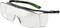 Schutzbrille mit transparenten Gläsern und grün-schwarzen Bügeln; verwendet zum Schutz der Augen bei handwerklichen Tätigkeiten.
