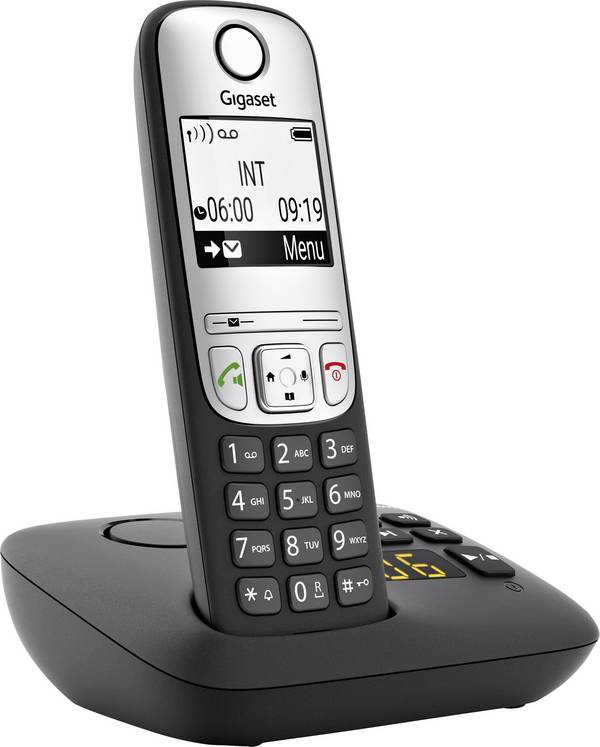 Gigaset A690A DECT Schnurloses Telefon analog  Anrufbeantworter, Freisprechen, mit Basis, Wahlwiederholung Schwarz