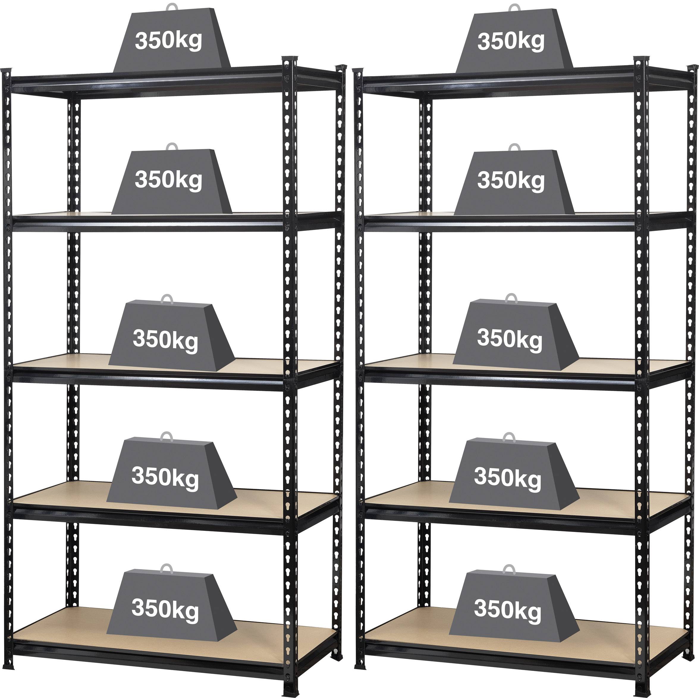 TOOLCRAFT 2195605 Schwerlastregal 350 kg 2er SET (B x H x T) 900 x 1800 x 450 mm Metall, MDF Holzboden Schwarz-0