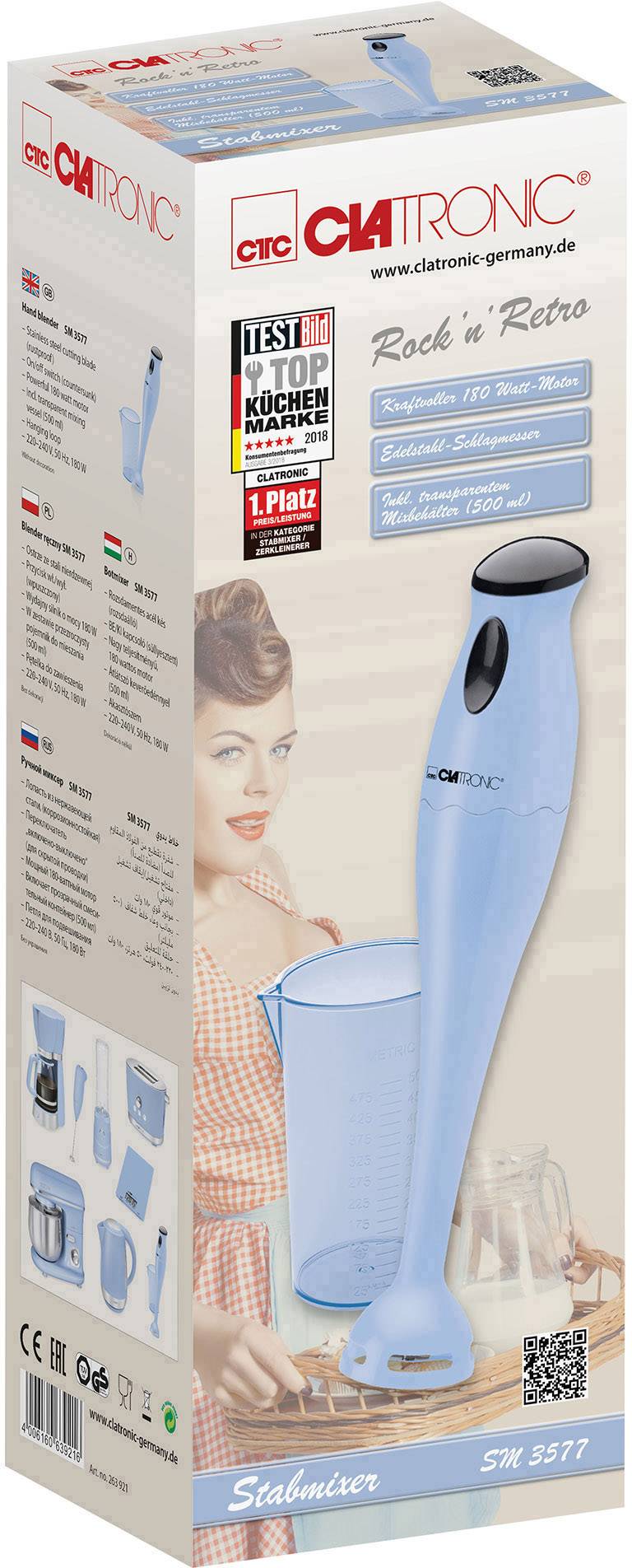 Clatronic SM 3577 Stabmixer 180 W mit Mixbecher Hellblau-4