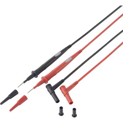 Rote und schwarze Prüfspitzen mit abnehmbaren Stücke, verwendet für elektrische Messungen.