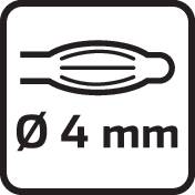 'Öffnung 4 mm' zeigt eine symbolische Darstellung der Größe, die einem Kreis mit einem Durchmesser von 4 mm entspricht.