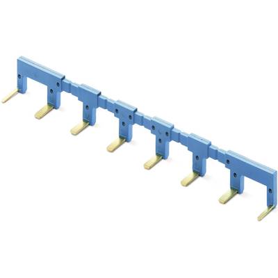 Ein blauer Verbindungsstecker mit sechs goldfarbenen Zinken in regelmäßigen Abständen. Er dient zur elektrischen Verbindung mehrerer Komponenten.