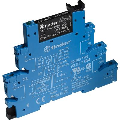 Blauer Finder-Relais-Sockel 93.01.7.024 mit Schutzschaltung, 6A, 250V~, kompatibel mit DIN-Schiene, für Industrieelektronik.