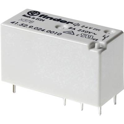 Ein weißes elektrisches Relais mit der Aufschrift 'Finder 41.52.9.024.0010', geeignet für 8A, 250V, hergestellt in EU.