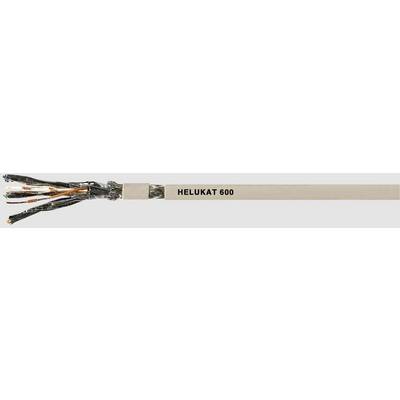 Ein Kabel namens 'HELUkat 600', bei dem die inneren, farbcodierten Drähte auf der linken Seite sichtbar sind.