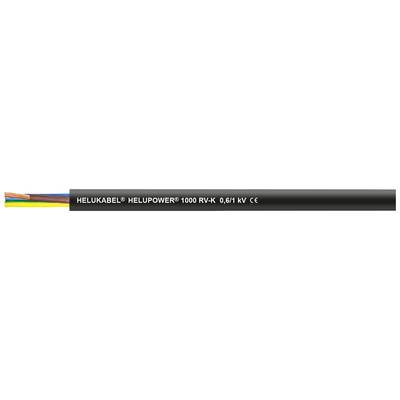 Elektrisches Kabel mit mehrfarbigen Innenleitern. Beschriftung: 'HELUKABEL HELUPOWER 1000 RV-K 0,6/1 kV CE'.