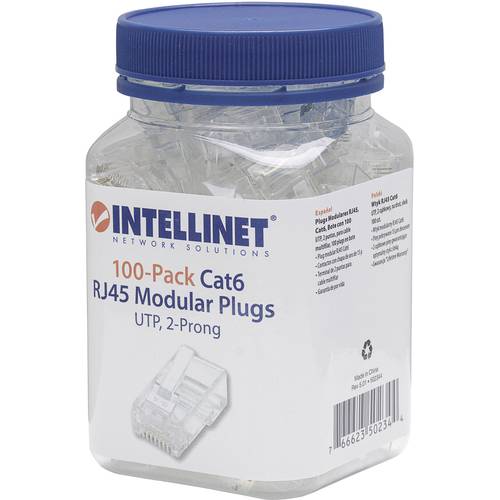 Intellinet Kabel Intellilnet 100er-Pack Cat6 RJ45-Modularstecker UTP 2-Punkt-Aderkontaktierung für Litzendraht 100 Steck...