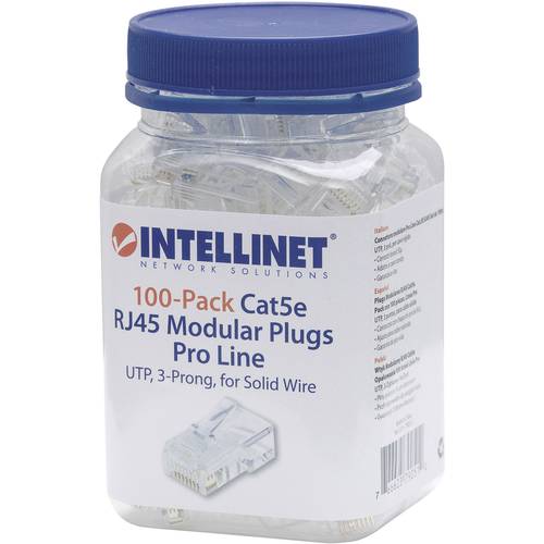 Intellinet Kabel Intellinet 100er-Pack Cat5e RJ45-Modularstecker Pro Line UTP 3-Punkt-Aderkontaktierung für Massivdraht ...