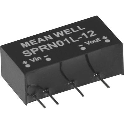 'MEAN WELL SPRN01L-12' elektronisches Bauteil. Schwarzes Gehäuse mit drei Anschlüssen, markiert mit '+Vn -, Vout + -'.