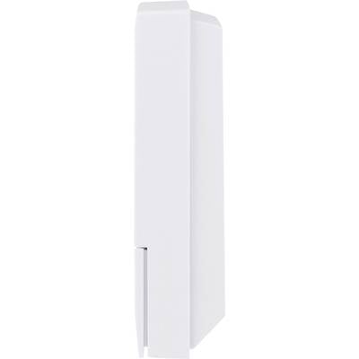 'Side view of a sleek, modern white cabinet with a minimalist design.'
