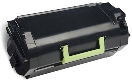 Eine schwarze, rechteckige Tonerkartusche mit einem grünen Griff, geeignet für Drucker oder Kopierer.