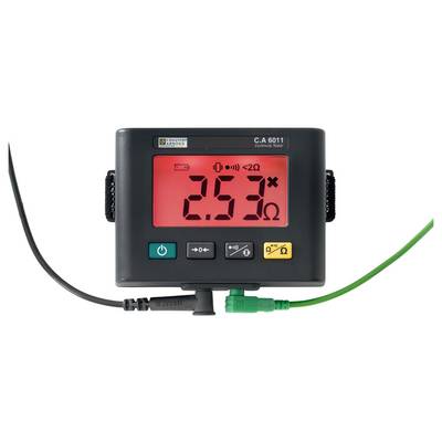 Ein digitales Messgerät mit rotem Display zeigt den Widerstandswert '2,53 Ω' an. Es hat verschiedene Bedienknöpfe an der Vorderseite.
