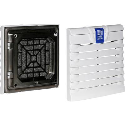Lüftergitter mit Filtersystem, links offen mit sichtbarem Filtereinsatz, rechts geschlossen. Hauptsächlich zur Belüftung von Geräten.