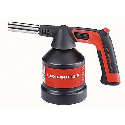 Ein Gasbrenner mit rotem Griff und schwarzem Gehäuse, markiert mit 'ROTHENBERGER', geeignet für Lötarbeiten und andere Anwendungen.