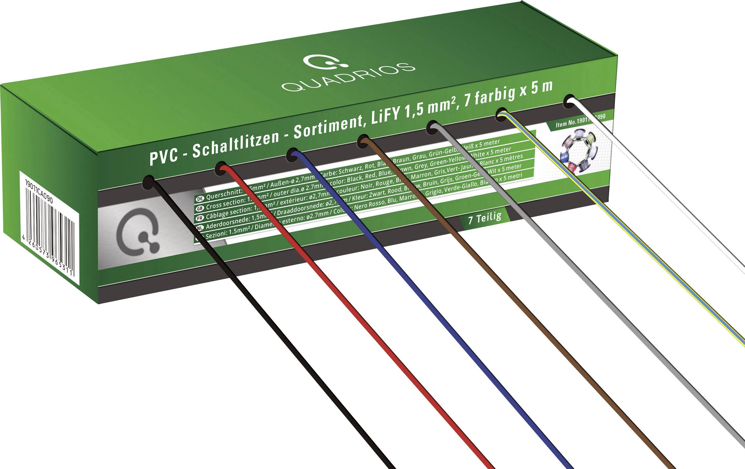 QUADRIOS 19011CA090 Litze LiFY 1 x 1.50 mm² Blau, Braun, Grün, Gelb, Grau,