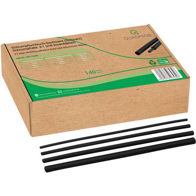 Eine Packung Schrumpfschlauch-Sortiment 3:1 von Quadrios mit fünf schwarzen Schläuchen, ideal zum Isolieren und Schützen von Kabeln.