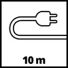 Abbildung eines Steckerkabel-Symbols, gekrümmt in U-Form, mit der Aufschrift '10 m' darunter, was eine Länge von 10 Metern angibt.