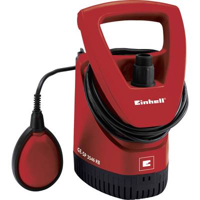 Rote Tauchpumpe mit Griff, Einhell Logo, Kabel und Schwimmer. Modell 'GE-SP 3546 RB', geeignet zum Abpumpen von Wasser.