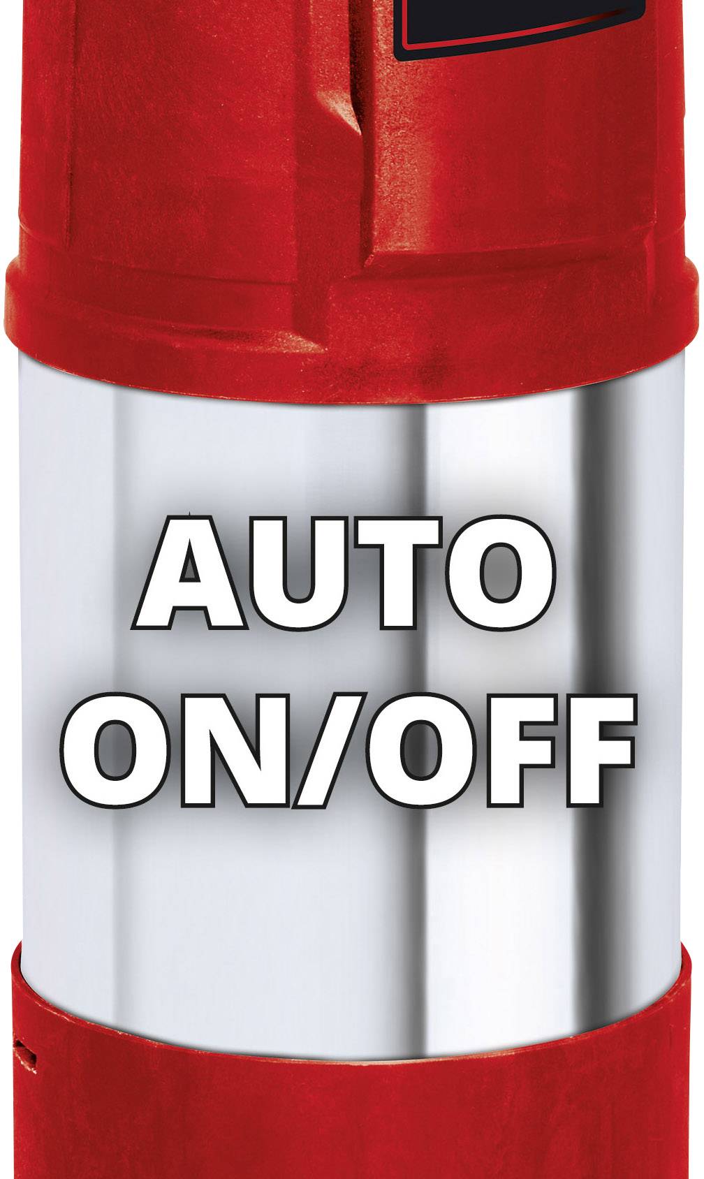 Roter Knopf mit der Aufschrift 'AUTO ON/OFF', möglicherweise ein Schalter oder eine Taste zur Steuerung eines Geräts.