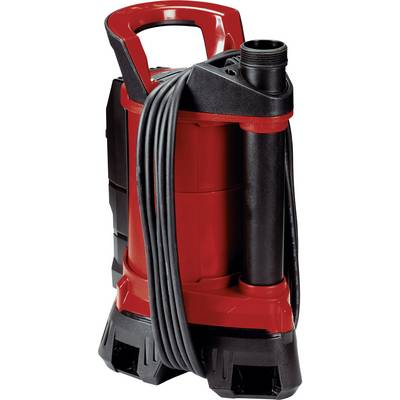 Eine rote und schwarze Tauchpumpe mit Tragegriff und aufgewickeltem Kabel.