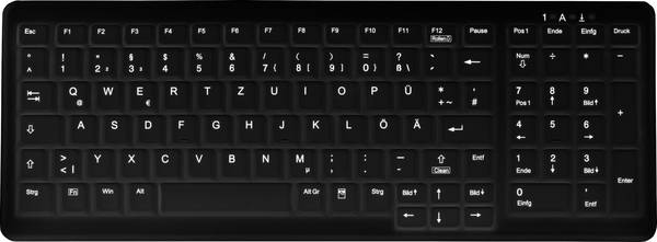 Contour Active Key AK-C7000F-U1-B/GE USB Hygiene-Tastatur Deutsch, QWERTZ Schwarz Geeignet f. Wischdesinfektion nach DGHM/VAH