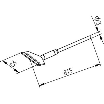 Technische Zeichnung eines Fensterreinigungswerkzeugs, Maße: 25 cm Breite, 81,5 cm Länge, Griffdurchmesser: 3 cm.