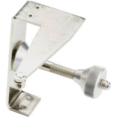 Metallhalterung mit verstellbarem Gewinde und Drehrädchen, vermutlich für die Befestigung von Gegenständen an einer Oberfläche.