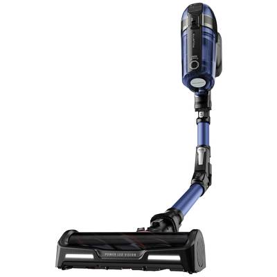 Kabelloser Staubsauger in Blau mit flexibler Düse und 'Power LED Vision'.