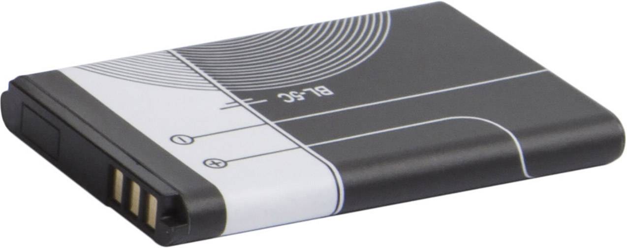 Rechteckiger Lithium-Ionen-Akku mit schwarzem und weißem Design. Zugehörig zu mobilen Geräten, vier Kontakte sichtbar an der Seite.