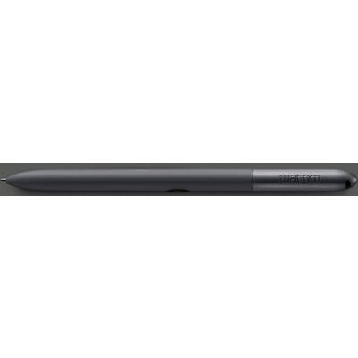 Ein digitaler Zeichenstift, grau, liegend auf einer dunklen Oberfläche.