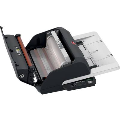 Ein geöffneter Scanner mit herausnehmbarem Dokumenteneinzug, geeignet für das Scannen großer Papierstapel.