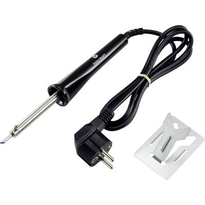 Lötkolben mit schwarzem Griff und Netzkabel, neben einem Metallständer. Ideal für elektronische Lötarbeiten.