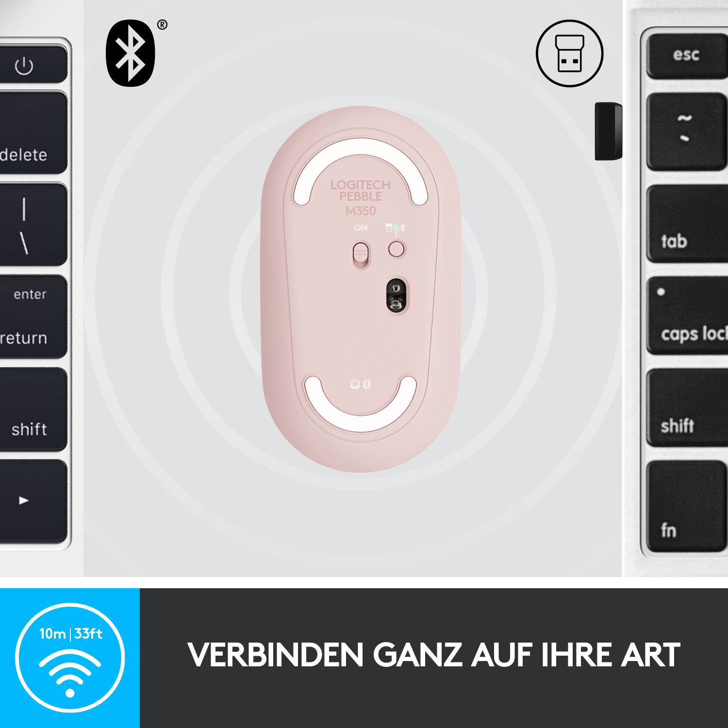 Logitech Pebble M350 Maus Bluetooth®, Funk Optisch Rosa 3 Tasten 1000 dpi Geräuscharme Tasten-9