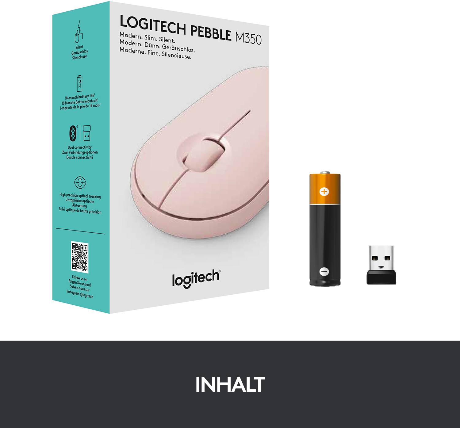 Logitech Pebble M350 Maus Bluetooth®, Funk Optisch Rosa 3 Tasten 1000 dpi Geräuscharme Tasten-12