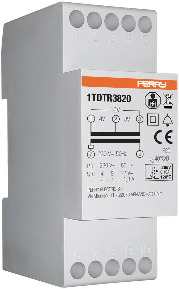 Wallair 1TDTR3820 Klingel-Transformator 4 V, 8 V, 12 V 2 A