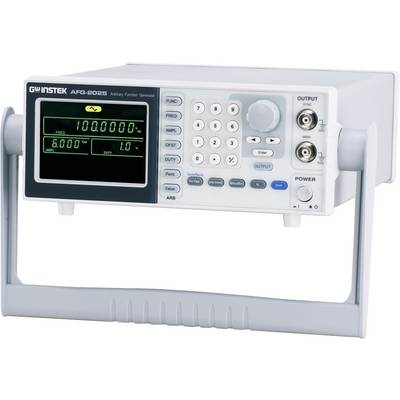 Ein elektronisches Gerät mit Bildschirm zur Ausgabe von Frequenzen, Tastenfeld zur Steuerung und zwei Anschlussbuchsen rechts.