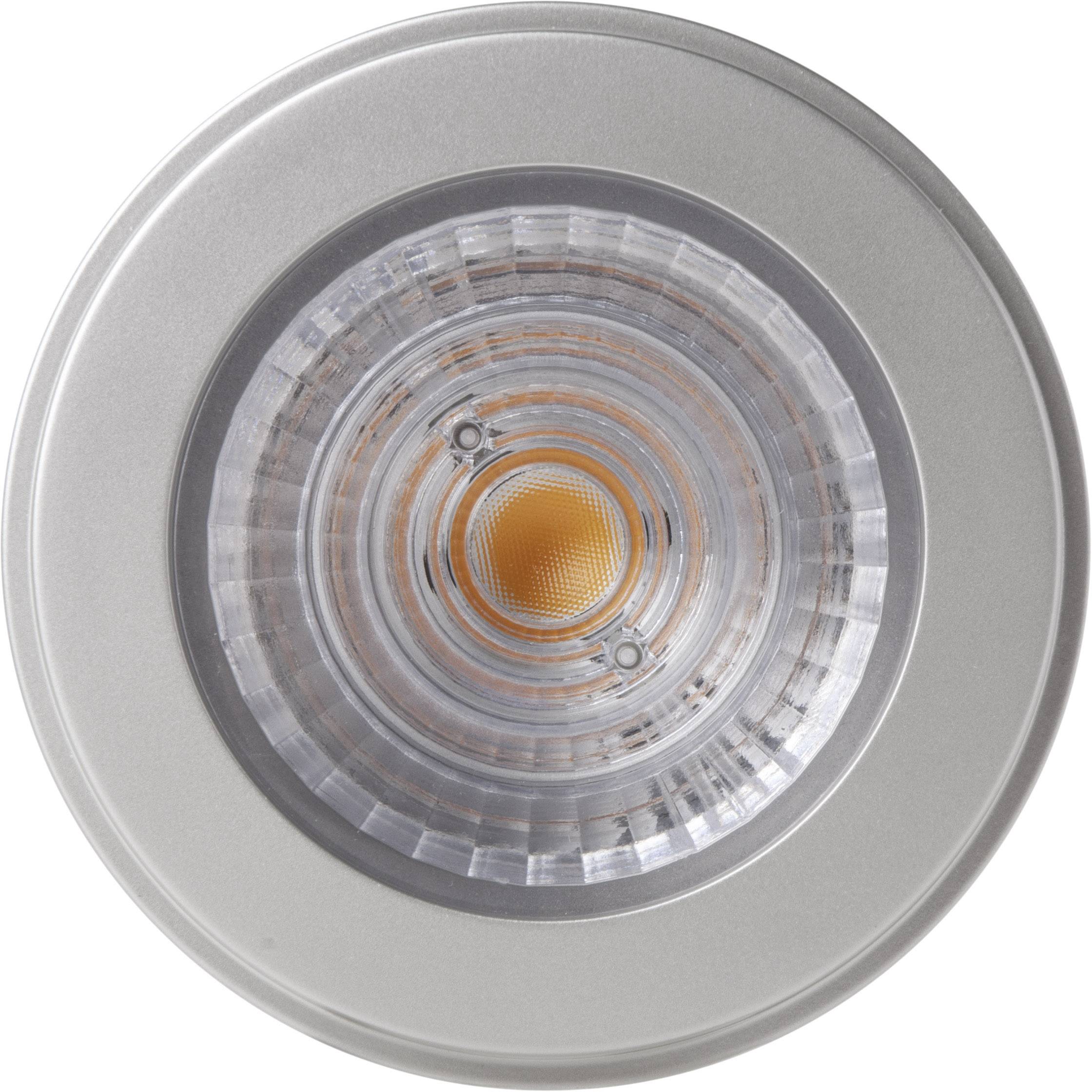 Eine Nahaufnahme eines runden LED-Lichtstrahlers in silberner Fassung, das als Beleuchtungselement verwendet wird.