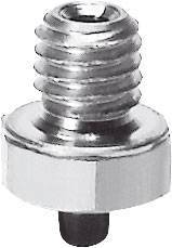 Metallischer Gewindebolzen mit flachem, sechseckigem Kopf und zylindrischem Gewinde, geeignet für technische Befestigung.