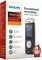 Verpackung eines Philips VoiceTracer Audio-Recorders mit der Aufschrift 'Exceptional recording, crystal-clear sound'. Enthält technische Details des Geräts.
