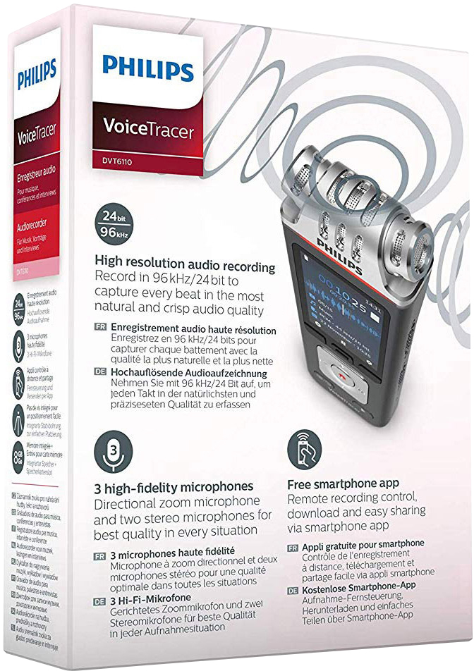 Philips VoiceTracer Audiorecorder. Hohe Audioqualität, Fernsteuerung per App, drei Mikrofone für optimale Aufnahmen.