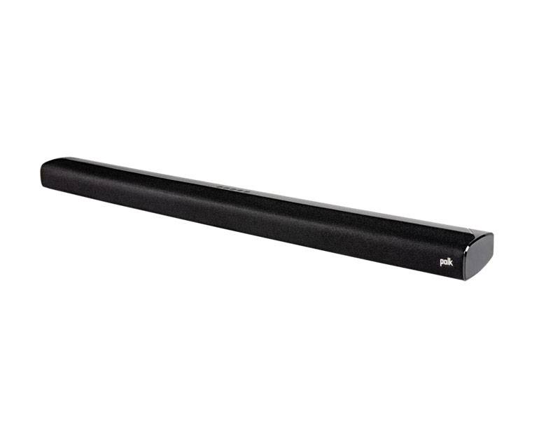 Schwarze Soundbar eines Audiounternehmens mit rechteckigem Design, vorderseitigem Logo und klaren Linien, für Heimkino-Systeme geeignet.