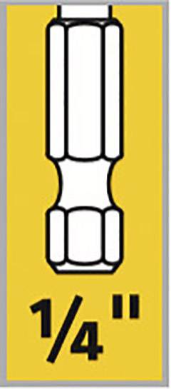 Weiße, schematische Darstellung eines Schraubenkopfes auf gelbem Hintergrund mit der Aufschrift '1/4"' darunter.