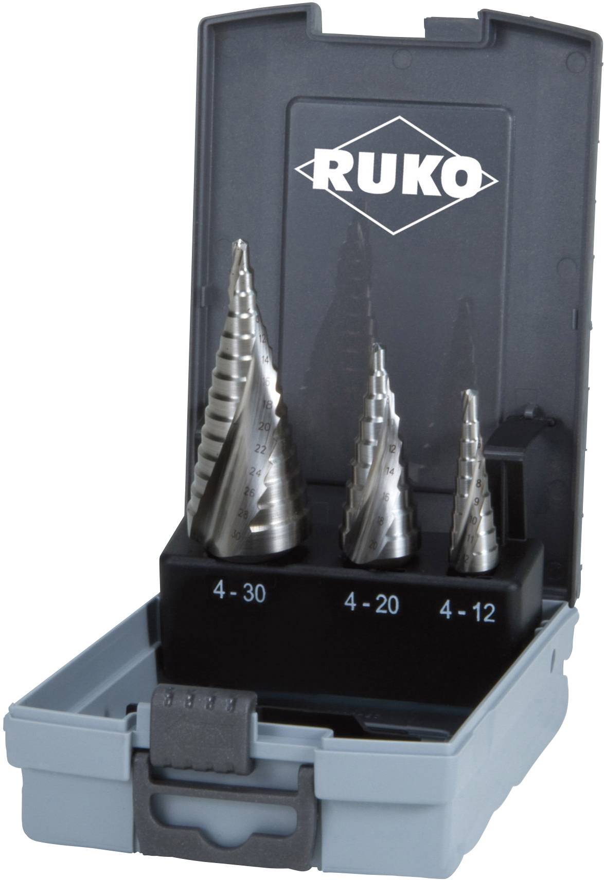 RUKO 101026RO Stufenbohrer-Set 3teilig 4 - 12 mm, 4 - 20 mm, 4 - 30 mm HSS 3-Flächenschaft 1 Se