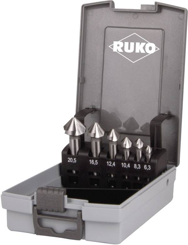 RUKO 102152RO Kegelsenker-Set 6.3 mm, 8.3 mm, 10.4 mm, 12.4 mm, 16.5 mm, 20.5 mm HSS Zylinderschaft 1 Set